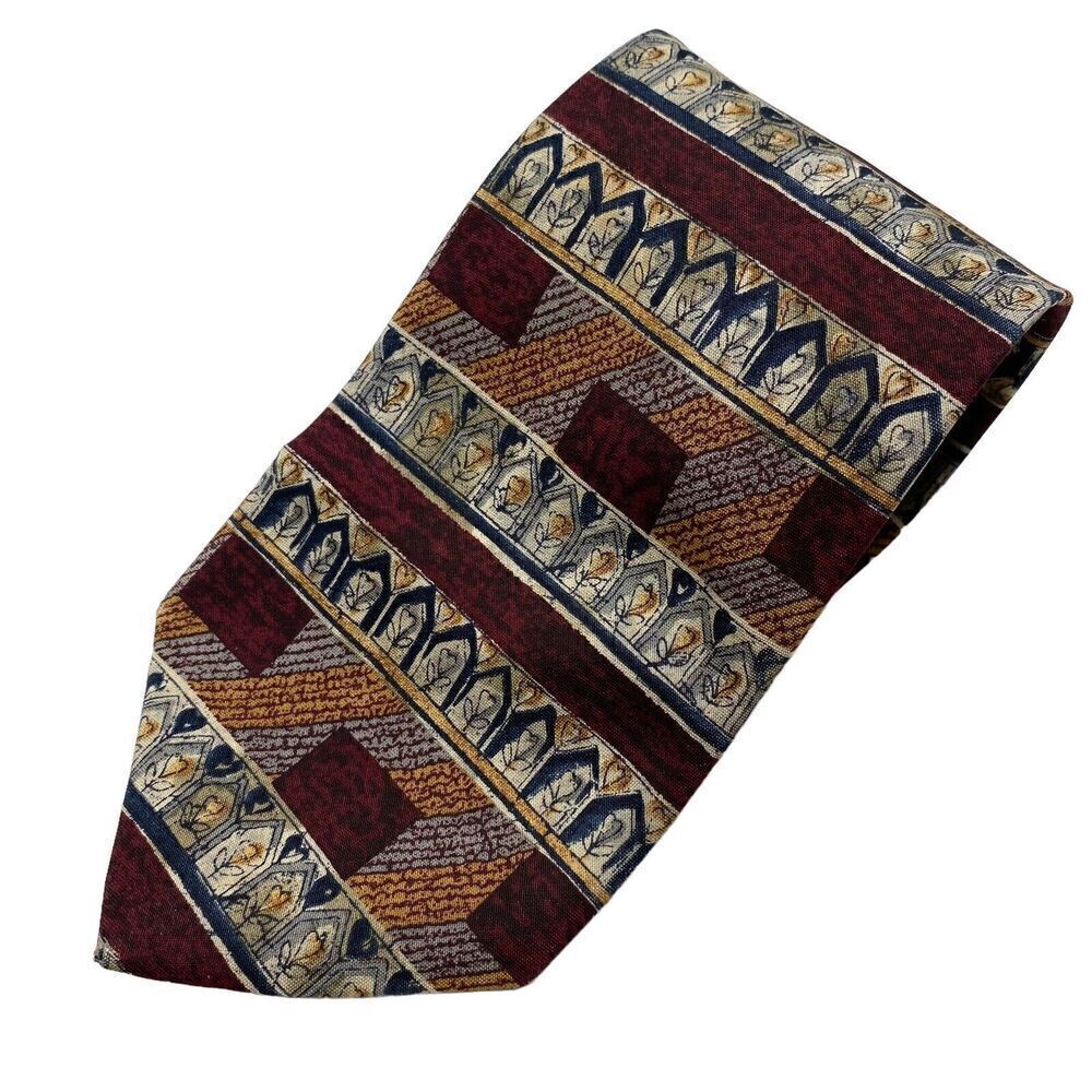 Geoffrey Beene Tie Necktie Silk Horizontal Stripe Geometric Maroon Brown USA